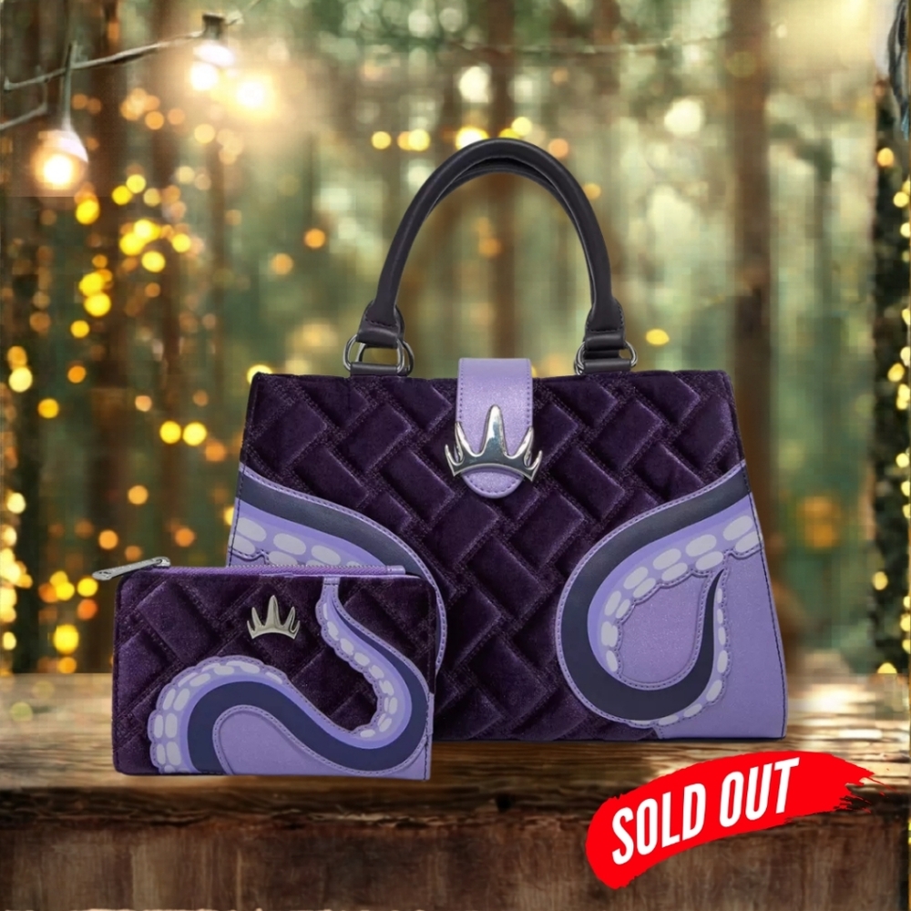 SOLD NWT Disney Loungefly Purple Velvet Ursula Handbag / Crossbody & Wallet Set
